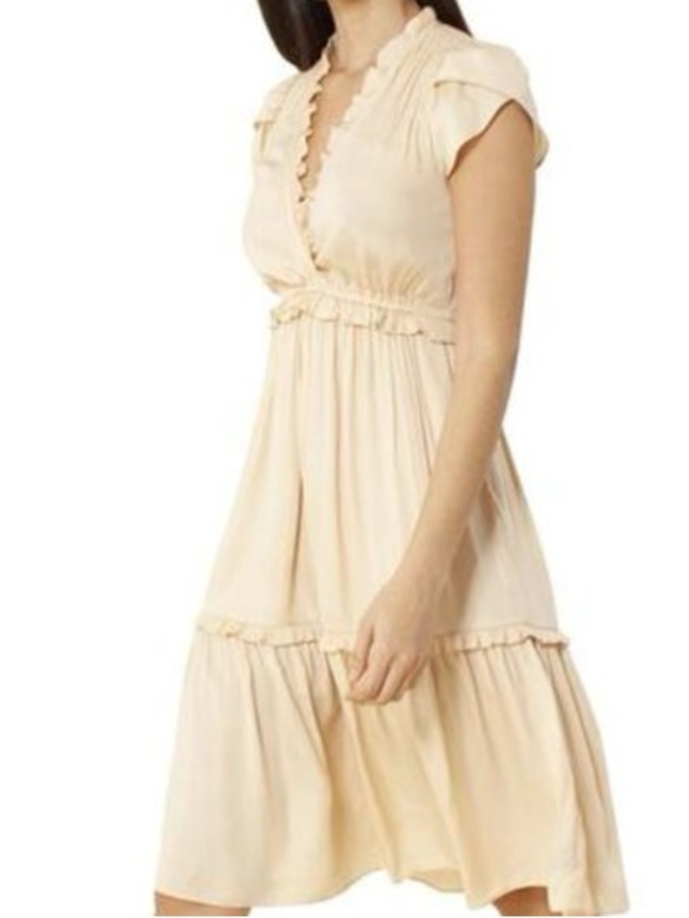 Hale Bob Soft Cream Ruffled Maxi Dress